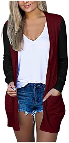 בלוק צבע לנשים פתוח קדמי סרוג קרדיגן שרוול ארוך מזדמן מעילי מעילי סוודרים נעימים קלים עם כיסים