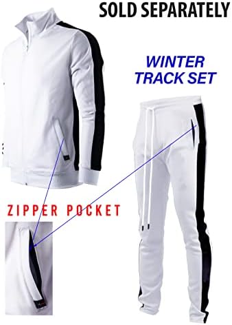 צילום מסך Mens Hip Hop Premium Fit Slim Fit Winter Gleece מכנסי מסלול מרופדים - תחתוני ג'וג'ר אתלטי עם הקלטת