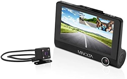 Minolta MNCD410T 3-ערוצים 1080p מצלמת וידיאו לרכב w/4.0 LCD ומצלמה אחורית