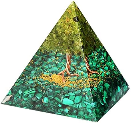 עץ וודקו של פירמידות אורגוניט - פירמידות קריסטל לאנרגיה חיובית - פירמידות קריסטל 2.7 x 2.7 x 2.7 פירמידה קריסטל