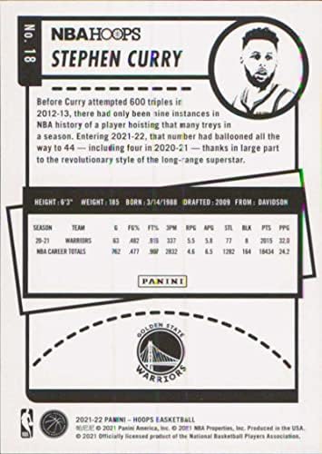 2021-22 Panini Hoops 18 סטיבן קארי גולדן סטייט ווריורס כרטיס מסחר בכדורסל NBA