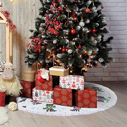 דביבון חמוד עם עוגת יום הולדת להדפיס חצאית עץ חג המולד עם ציצית למסיבת חג מולד שמח תחת עץ חג המולד