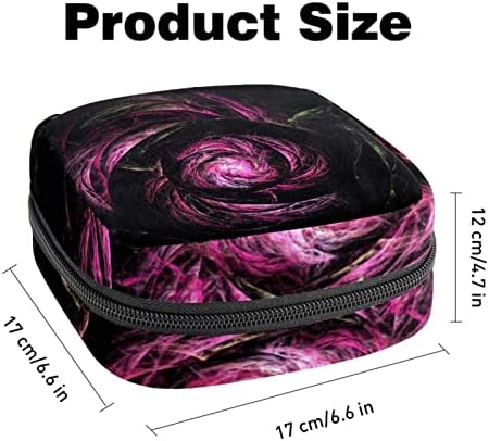 שקית אחסון מפיות סניטרית, שקית כרית, כיס כרית, תיק איפור קטן, תבנית פרחים סגולה מופשטת דפוס שחור