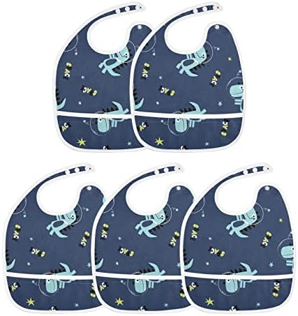 חלל Hetdbloo דינוזאור ביבס תינוקות כוכב כחול אטום למים ליבדים לילדים נערה מאכילים ביקמות סגירה מתכווננת כיס