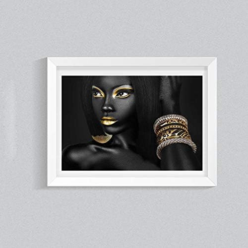 Viaya אפרו -אמריקני קיר אמנות בד קנבס אישה שחורה מלכה דיוקן צילום עם מבטאי זהב צמיד עגיל קיר קיר פוסטר ארט מודרני