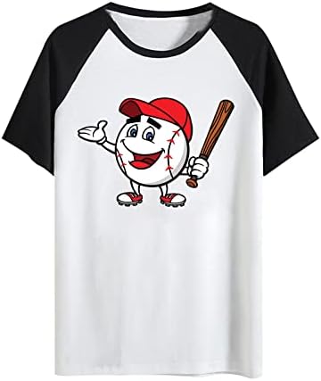 בתוספת גודל טי חולצות לנשים, בייסבול גרפי טי מצחיק בייסבול קיץ חולצה מזדמן קצר שרוול צווארון עגול חולצות