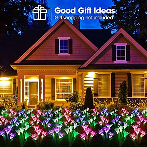 אורות סולאריים תפאורה לגינה חיצונית, Letmy 6 Pack אורות גן סולאריים משודרגים עם 24 פרחי שושן, צבע אטום למים משתנים