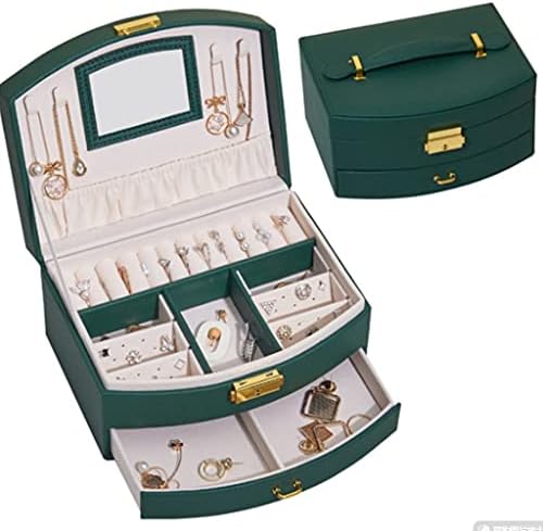 קופסת תכשיטים לעור של XJJZS עם שרשרת מראה ושרשרת מגירות קיבולת קופסת תכשיטים עגילים רב -פונקציונליים