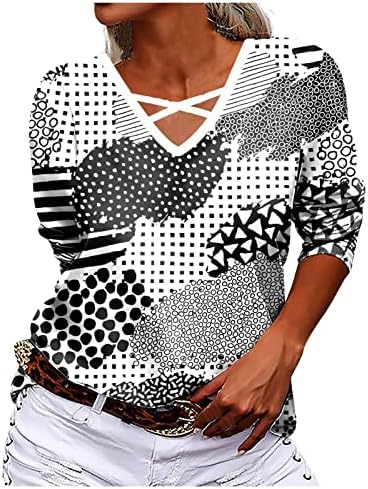 נשים עם פסים ארוך שרוול חולצות כריס קרוס צווארון חולצה סוודר מזדמן רופף קיץ בסיסי יבול חולצות בגדי רחוב