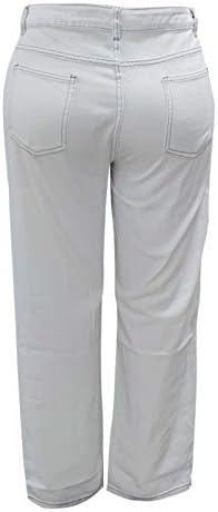 Miashui ג'ינס עבה כיס כיס אלסטי מכנסיים גבוהים מכנסיים מכנסיים מכנסיים ג'ינס כפתור ג'ינס חור מותניים מקושטים
