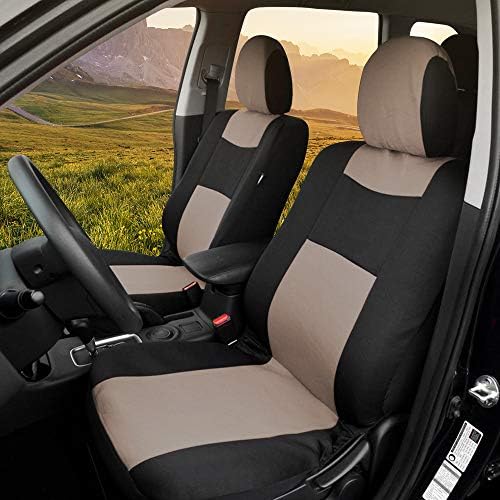 BDK Polypro Beige Beige Seat Covers Set Full Set עם מחצלות רצפת רכב 4 חלקים-כיסויי מושב דו-גוניים