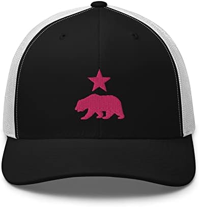 Rivemug נשים קליפורניה Premium Trucker HAT דוב רקום ודוב מעוגל כוכב אמצע קראון סנאפבק מכסה לנשים