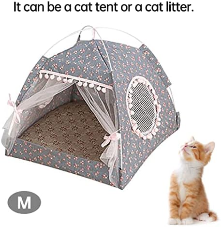 אוהל חיות מחמד, בית גורים מתקפל נייד מיטת חתול מיטת חתול נושם ביתי כלבים מערה אפור כהה M, בית גור רחיץ