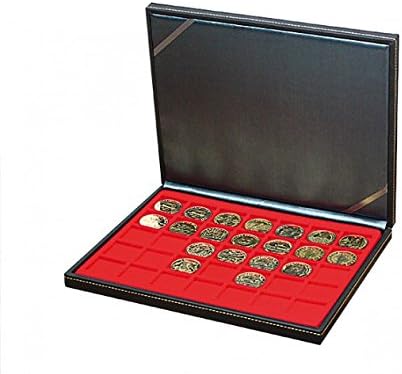 לינדנר 2364 - 2135ה נרה מ ' מארז מטבעות עם תוספת אדומה בהירה עם 35 תאים מרובעים. מתאים למטבעות או כמוסות מטבעות