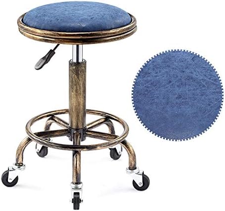 שרפרף גליל מתאים לגובה עם גלגלים ， שרפרף מערבולת עם מושב עור סינטטי כחול ， גובה מתכוונן 45-59 סמ ， משקל תומך
