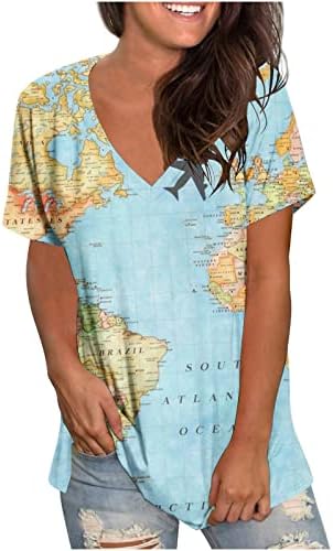 חולצת טשטוס פרחונית לבושה נשים צמרות קיץ מרקם רופף מזדמן טוניקה מודפסת טי טרנדי שרוול קצר V חולצות צוואר