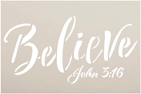 תאמין ג ' ון 3: 16 סטנסיל על ידי סטודיו12 / אמנות קיר נוצרית ומעוררת השראה / בית חווה כפרי עיצוב אמונה