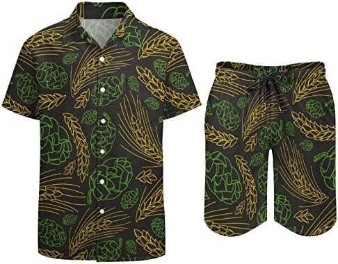 דפוס מלט וקונוס הופ לגברים הוואי הגברים הכפתור חולצות עם שרוול קצר ומכנסיים תלבושות חוף קיץ רופפות אימונית