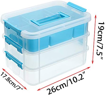 Btsky 3 Layer Stack & Carry Box, פלסטיק רב תכליתי אחסון נייד תיבת מיכל מטופלת קופסת אחסון מארגן עם מגש נשלף