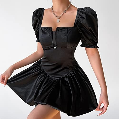 שמלה סקסית של זמוב לנשים צווארון מרובע חצאית שרוול קצר