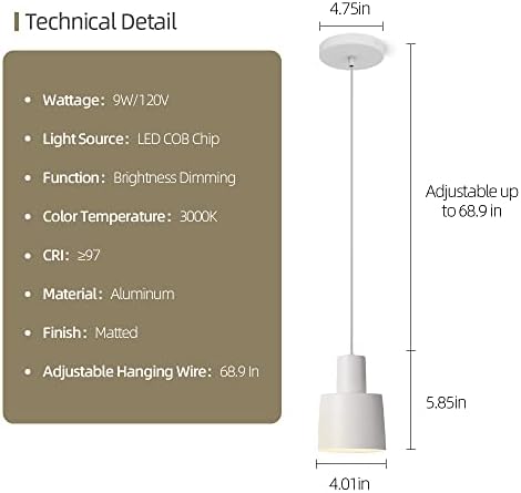 אייזילן מודרני מיני עמום תליון גופי תאורה לבנים 9W לבן חם CRI97 אורך מתכוונן 68.9 LED תליה תאורה אור למטבח האי