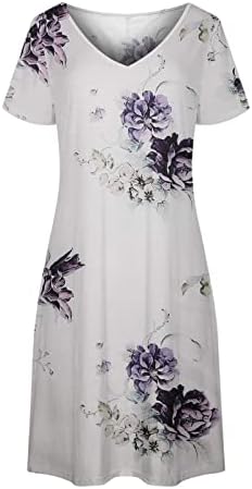 WPOUMV שמלות קיץ לנשים אופנה V-NECT שמלת שרוול קצר שמלת הדפס פרחוני שמלת חוף מזדמנים שמלת MIDI רופפת