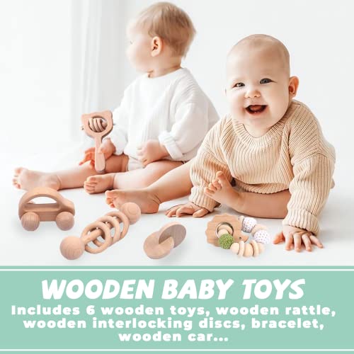 6 חתיכות סט צעצועים-צעצועי תינוקות מעץ לתינוקות 0-6 חודשים, צעצועים מעץ לתינוקות רעשנים עם פעמונים,