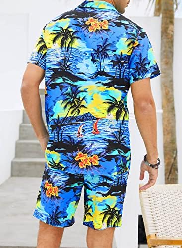 JMierr גברים סטריטים קצרים תלבושות 2 חלקים, כפתור קיץ מזדמן למטה חולצה בהוואי ומכנסיים קצרים