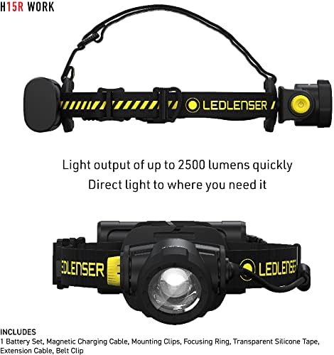 Ledlenser, H15R עבודה נטענת פנס, 2500 לומן, מערכת מיקוד מתקדמת, תפוקת אור קבועה, מערכת מטען מגנטי,