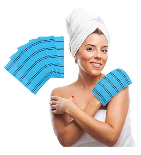 קוריאני אסיה פילינג בד מיט-גדול ויסקוס איטליה אמבטיה מגבת, גוף קרצוף לשפשף מטלית, כחול 5 יחידות