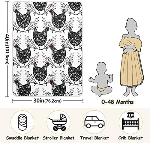 שמיכת חוטט שחורה עם תרנגולות מנוהלות שמיכות כותנה לתינוקות, קבלת שמיכה, שמיכה רכה משקל קלה לעריסה,