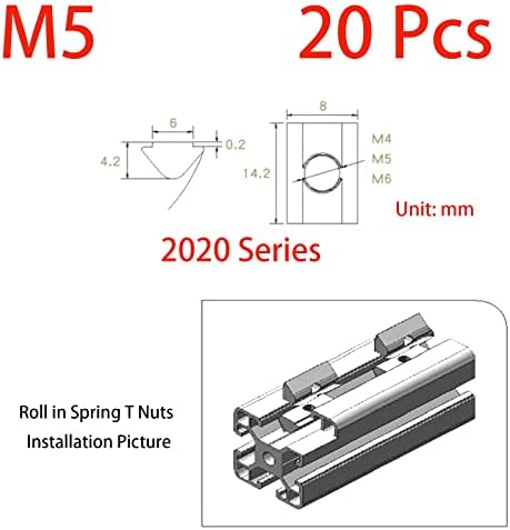 M5 גלגל באגוזי קפיץ, סדרת 2020 עם סדין קפיץ, ניקל פלדת פחמן מצופה עבור פרופיל אלומיניום של 6 ממ חריץ