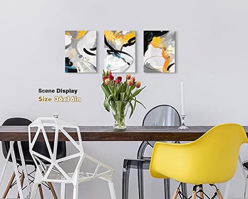 מופשט קיר אמנות בד 3 תמונות לחתיכות לקישוט קיר סלון ממוסגר צהוב שחור ואפור אפור עיצוב קיר לעיצוב