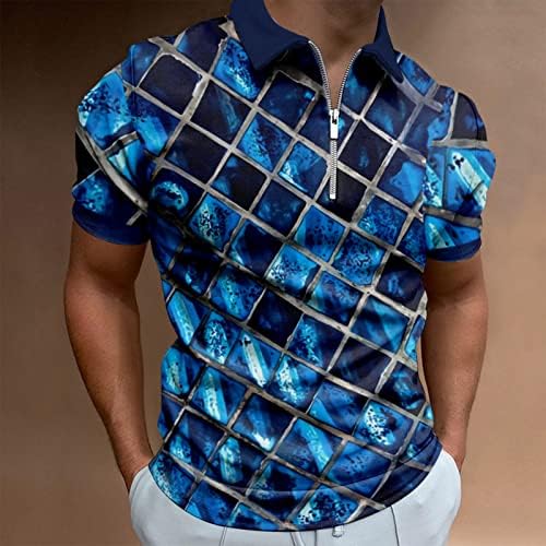 חולצות גולף לגברים של RTRDE עובדות בגדים פסים יצירתיים הדפסת חולצות רוכסן עם שרוולים קצרים עם שרוול קצר