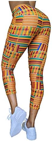 Washoge Esi Kente הדפס אפריקני להדפיס נשים מותניים גבוהות לנשים טייץ יוגה/מכנסיים חותלות אימון עם כיסים