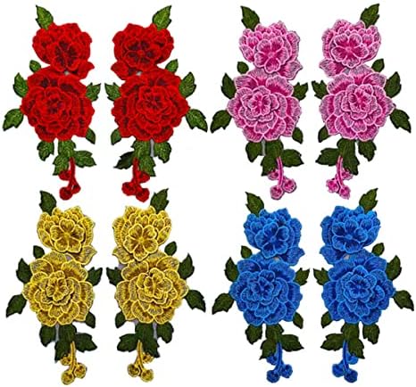 CZSYCDSF 5 זוגות טלאים רקומים פרח ורד תפור על טלאי אפליקציה לבגדי DIY, טלאי פרח ורד רקום אפליקציות
