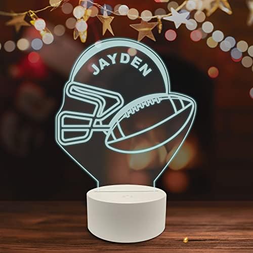Ambesonne Sport הניתן להתאמה אישית מנורת שולחן LED תלת מימד, כדורגל אמריקאי כדורגל ואמנות חתיכות ראש,