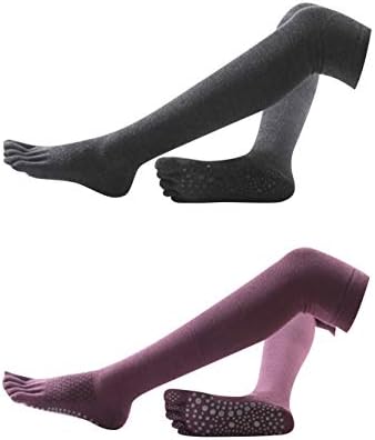 גרבי גרביים ארוכות של נשים ארוכות לנשים גרבי אצבעות כותנה ללא החלקה על החלקה על כושר יוגה פילאטיס