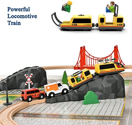 שעועית גיינט 72 יחידות פסי רכבת ורכבות מעץ, ערכות רכבת צעצוע ארוזות מתנה לילדים, פעוטות בנים ובנות בני 3,4,5