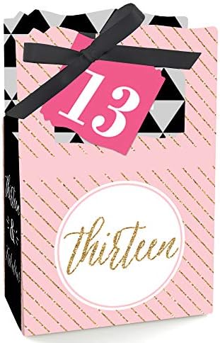 נקודה גדולה של אושר שיק שיק יום הולדת 13 - ורוד, שחור וזהב - קופסאות טובות למסיבת יום הולדת - סט של 12