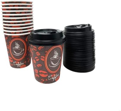 Tsyware 100 חבילה כוסות קפה חמות נייר חד פעמי עם מכסים, מושלמים למשקאות חמים תה וקפה, בתי קפה וברים