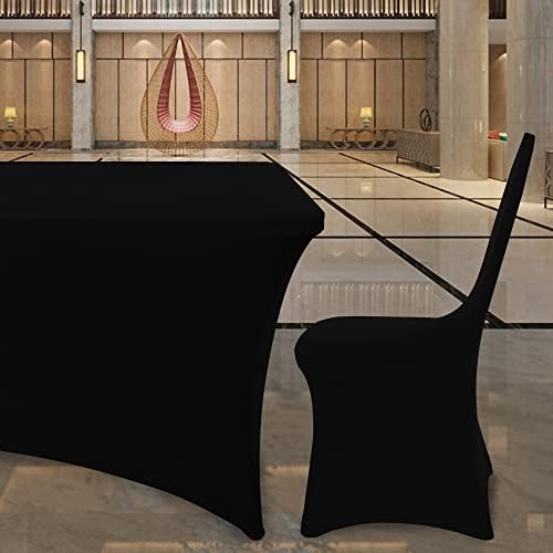 Bifenbi 6ft מפות שולחן מצוידות שחורות לשולחנות מלבן, 6 יח ' - מגן כיסוי שולחן סטרץ' למתוח למשתה, מיטת