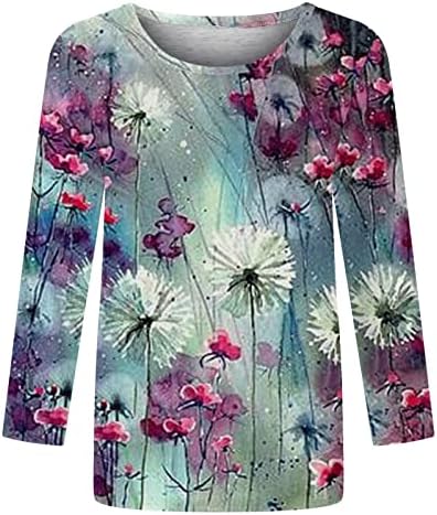 FQZWONG 3/4 חולצות שרוול לנשים צווארון קרקע ילידה צמרות בתוספת גודל טרנדי גודל נוח מצחיק טוניקת