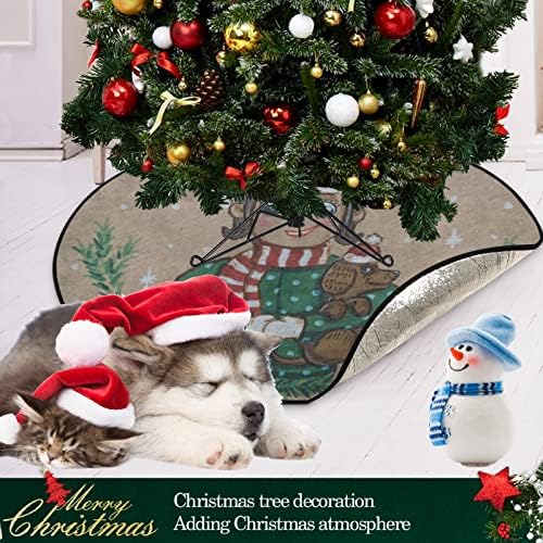 מחצלת עץ חג המולד Visesunny חג המולד שמח ילדה שמחה במקטורן וכובע אדום מחזיק עץ כלב חום מעמד מחצלת מגן רצפה סופג