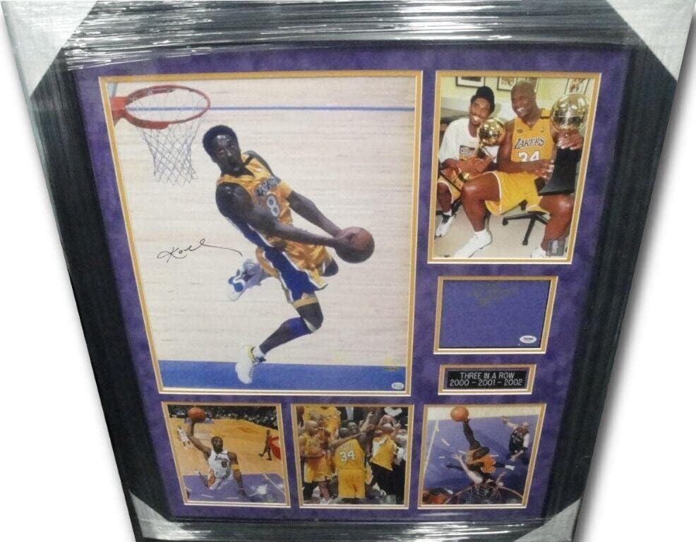 Kobe Bryant Hand חתום 16x20 צילום UDA + Shaq O'Neal משחק משומש רצפה של Staples - תמונות NBA עם חתימה