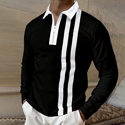 חולצות פולו לגברים שרוול ארוך צווארון מזדמן חולצת גולף גולף מזויף צבע שני חלקים תואם חליפה צווארון חתוך
