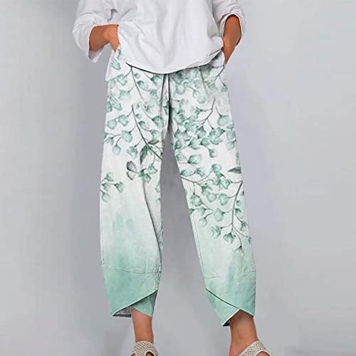 מכנסי קאפרי נשים 2023 אופנה קיץ מתיחה רזה בוהו פרחוני מכנס אלסטי מותן אלסטי רגל רחבה מכנסי יבול יבול
