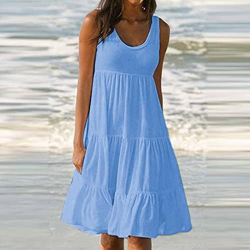 שמלות מזדמנים של נוקמופו נשים שרוול קצר, נשים חופשת קיץ שמלת חוף חוף אלגנטית מוצקה V צוואר ספגטי רצועות