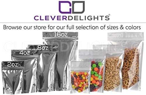 Cleverdelights Silver/Stand Up Fouches - 2oz - 100 חבילה - 4 x 6 x 2 - תיק שניתן מחדש