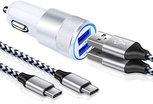 מטען מכוניות USB יציאה כפולה, 3.4A מצית סיגריות מהיר מטען USB סוג C כבלים C מתאם מכוניות 6ft & 3ft כבלי